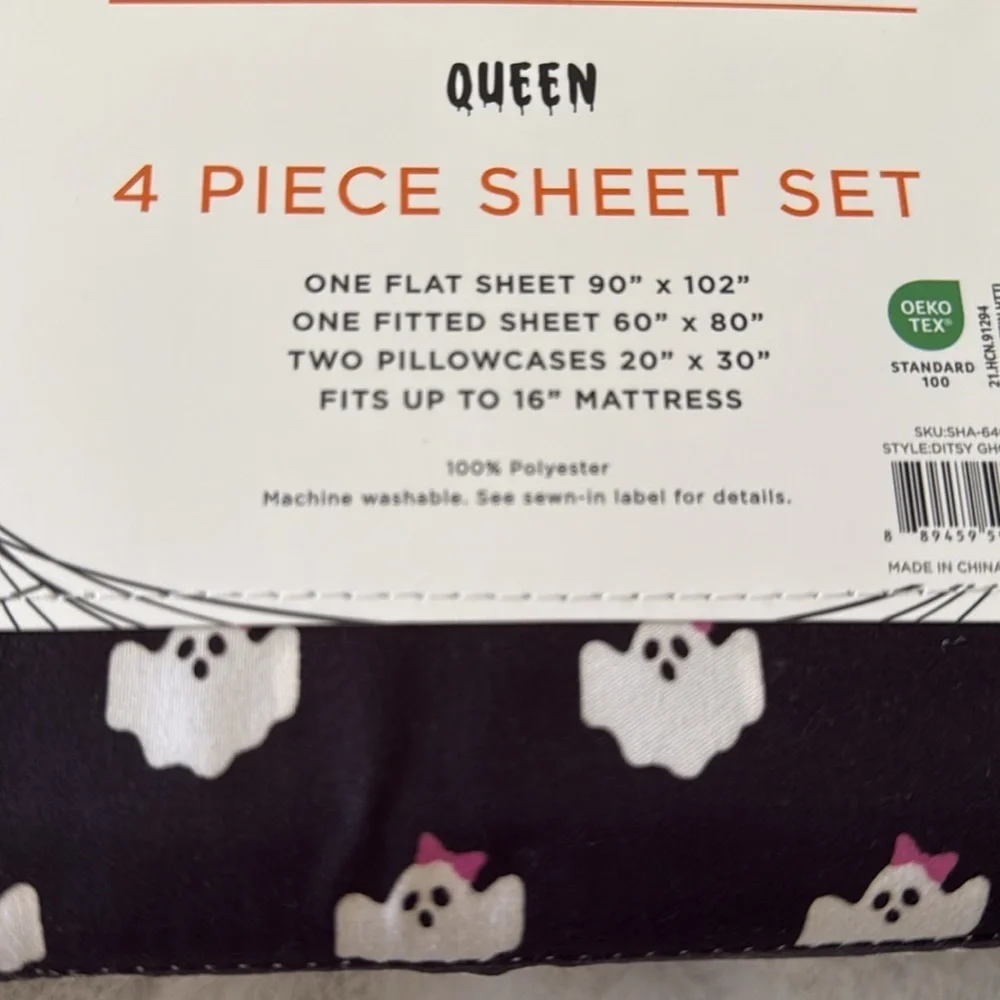 Trick Or Treat Bow Ghosts Halloween Sheet Set - Queen 👻🎀